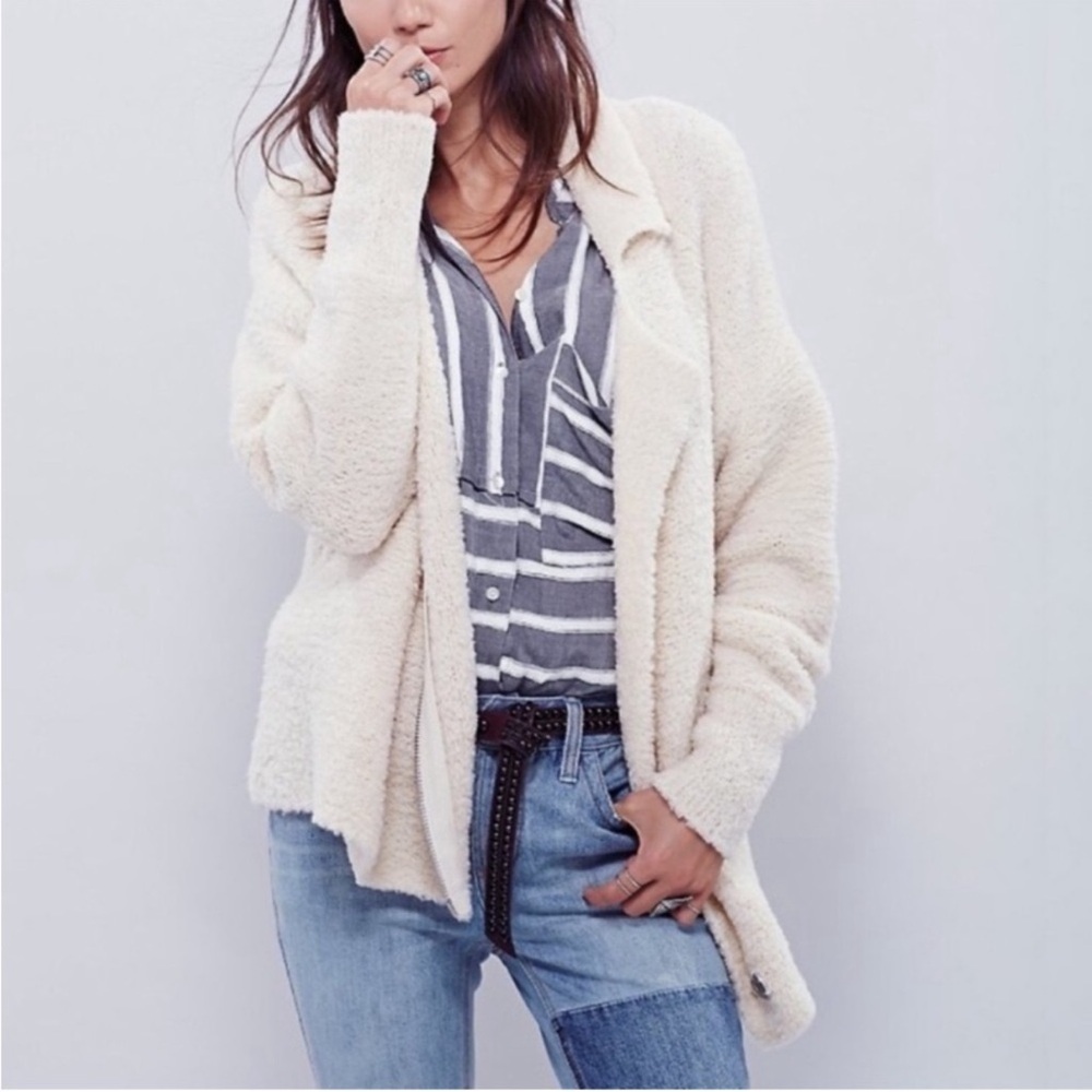 Free People Addicted To Love Wool Blend Asymmetrical Cardigan Ecru Cream XS